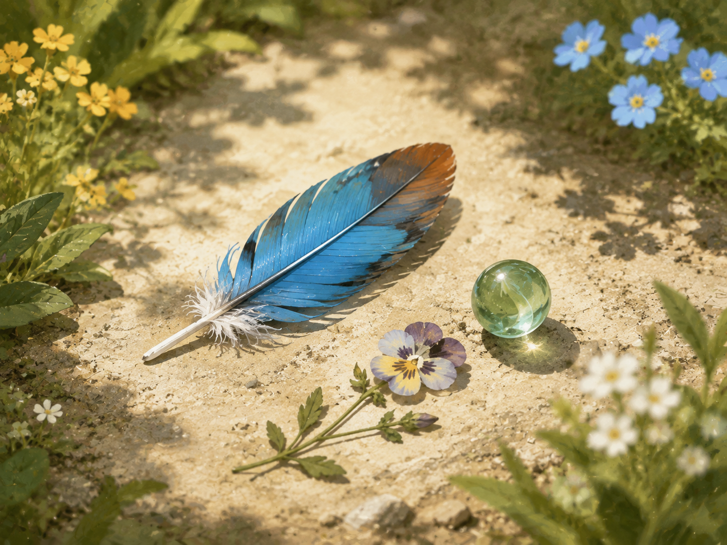 A small feather and postcard found during the outing