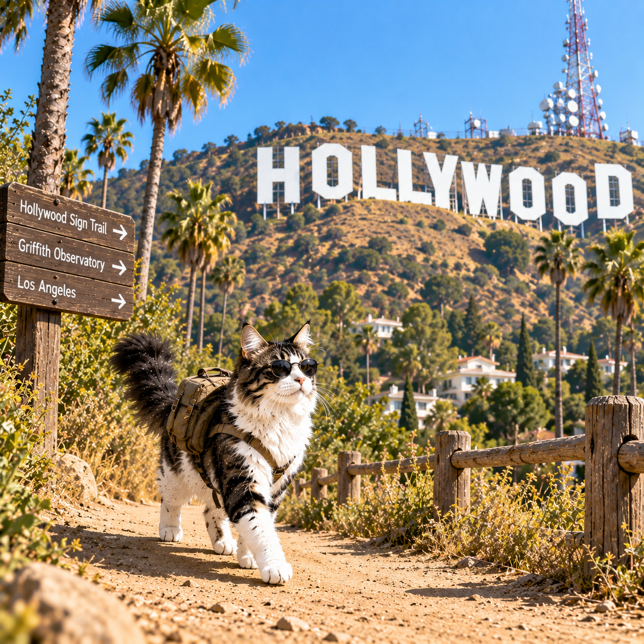 A cat visiting the Hollywood Sign